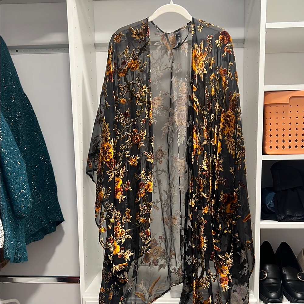 Torrid Black and Orange Floral Kimono
